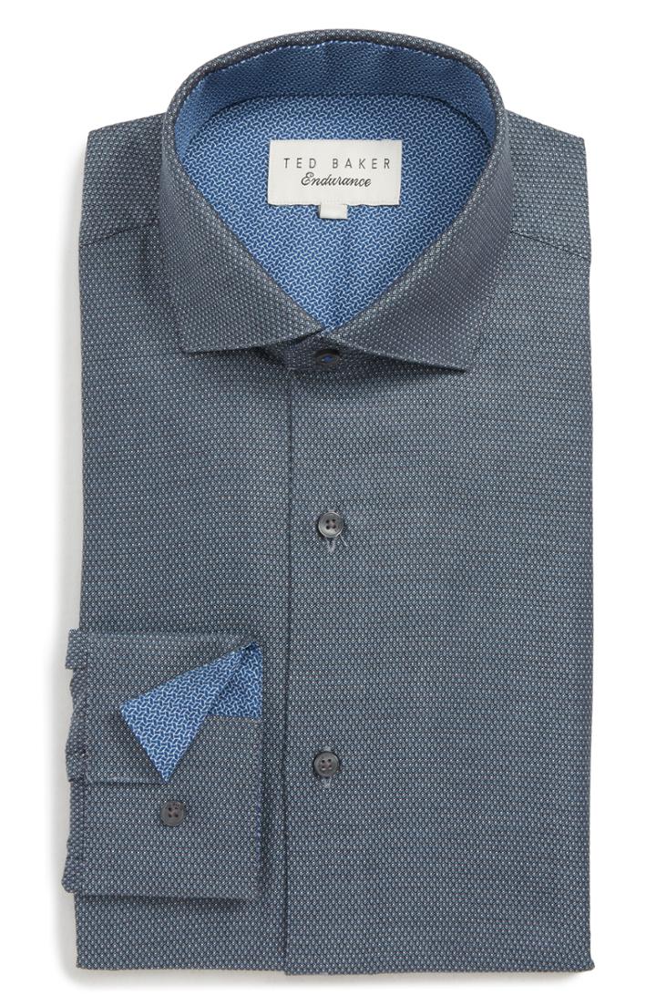 Men's Ted Baker London Coorm Trim Fit Geometric Dress Shirt .5 - 34/35 - Black