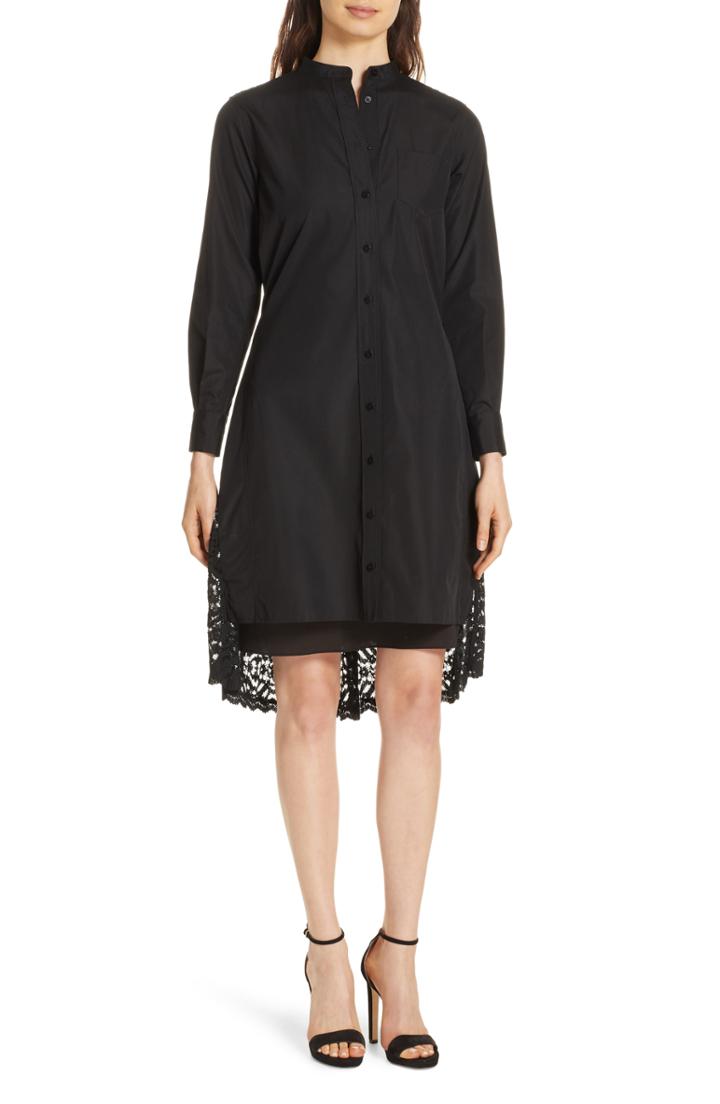 Women's Dvf Lace Back Cotton Poplin Shirtdress