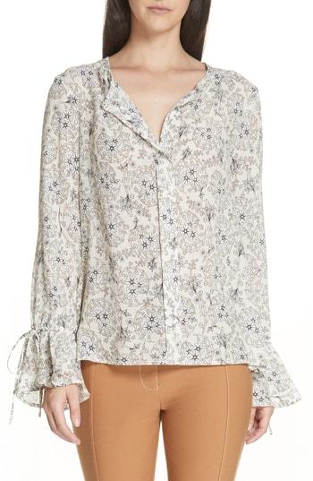 Women's Derek Lam 10 Crosby Tie Sleeve Silk Blouse - Ivory