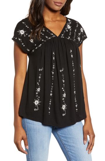 Women's Lucky Brand Embroidered Knit Top - Black