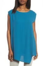 Women's Eileen Fisher Asymmetrical Silk Tunic, Size - Blue/green