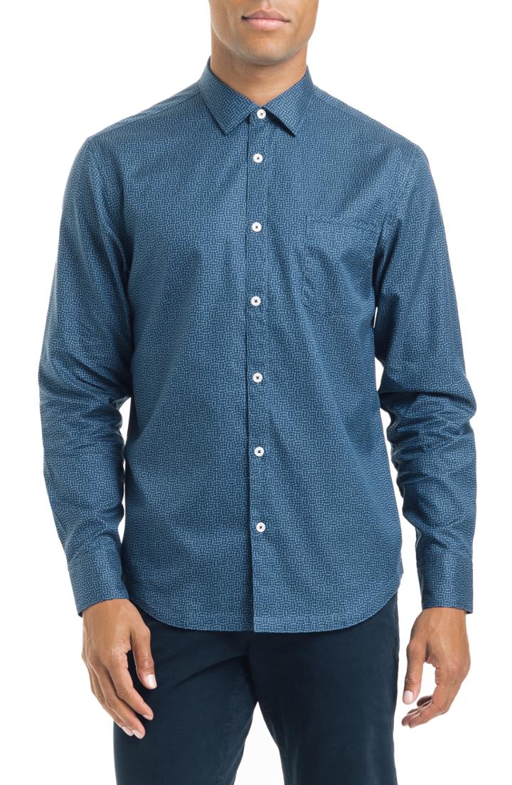 Men's Good Man Brand Mosaic Dot Slim Fit Sport Shirt, Size - Blue