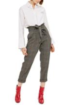 Women's Topshop Pow Check Mensy Ruffle Trousers Us (fits Like 2-4) - Grey