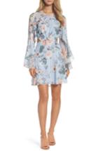 Women's Bardot Floral Print Chiffon Dress - Blue