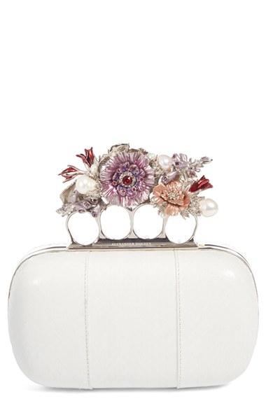 Alexander Mcqueen Embellished Knuckle Clasp Genuine Snakeskin Minaudiere -