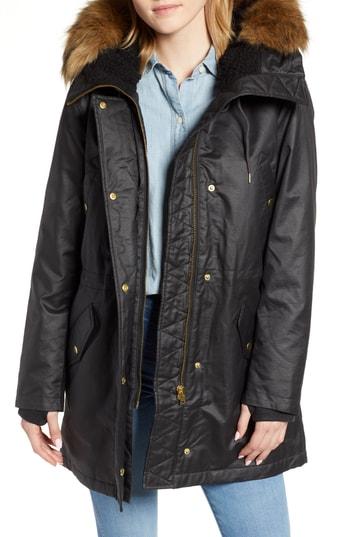 Women's J.crew Perfect Winter Parka With Faux Fur Trim, Size - Black