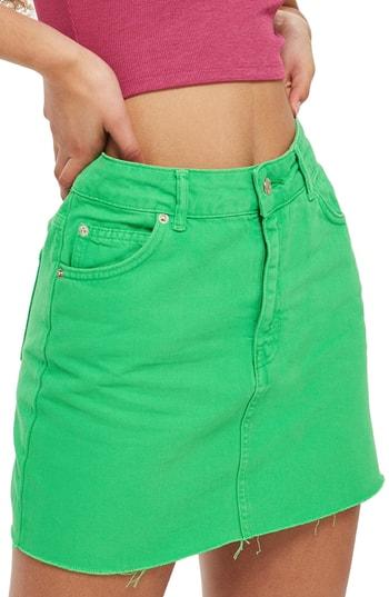 Women's Topshop Moto High Waist Denim Skirt Us (fits Like 2-4) - Green