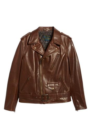 Men's Schott Nyc '50s Oil Tanned Cowhide Leather Moto Jacket - Brown