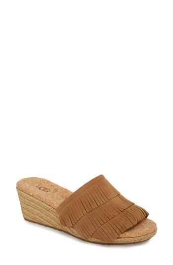 Women's Ugg Kendra Fringe Wedge Sandal M - Brown