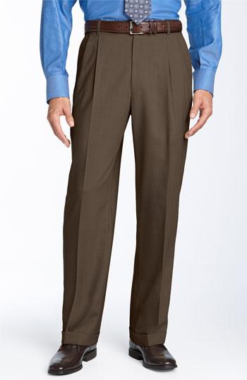 Men's Ballin Double Reverse Pleated Wool Twill Trousers - Brown