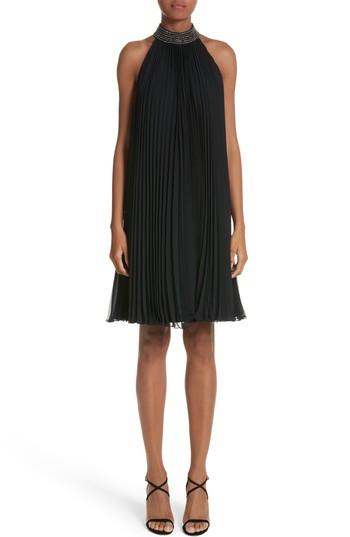 Women's Carmen Marc Valvo Embellished Pleat Trapeze Dress