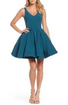 Women's Ieena For Mac Duggal Double V-neck Fit & Flare Party Dress - Green