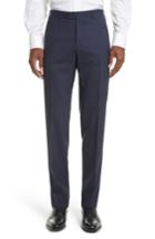 Men's Canali Flat Front Solid Wool Trousers Us / 52 Eur - Blue