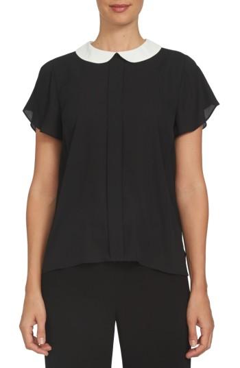 Women's Cece Contrast Collar Crepe Blouse - Black