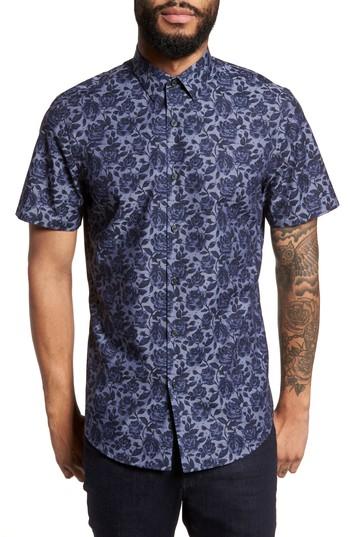 Men's Calibrate Floral Print Sport Shirt, Size - Blue