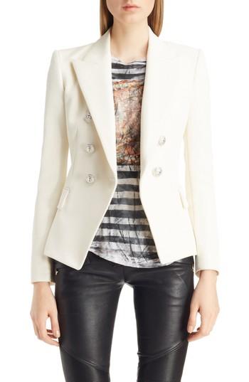 Women's Balmain Double Breasted Wool Blend Blazer Us / 40 Fr - White