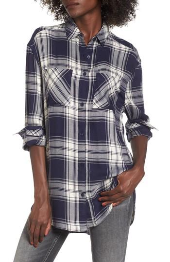 Women's Bp. Oversize Flannel Shirt, Size - Blue