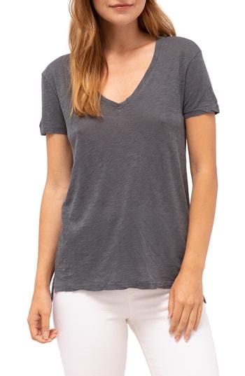Junior Women's Stateside Heathered Jersey V-neck Tee - Grey