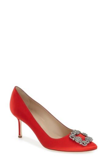 Women's Manolo Blahnik 'hangisi' Pointy Toe Pump Us / 38eu - Red