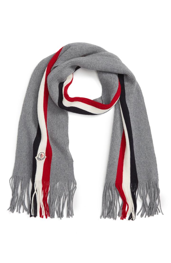 Men's Moncler Sciarpa Logo Stripe Wool Scarf