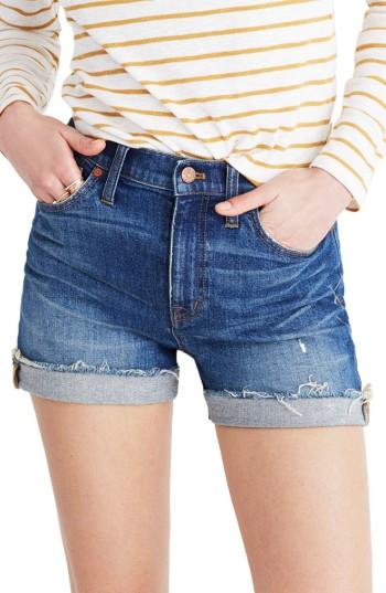 Women's Madewell High Rise Cuffed Denim Shorts - Blue