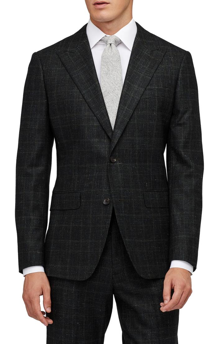 Men's Bonobos Premium Slim Fit Glen Plaid Wool & Linen Sport Coat R - Green