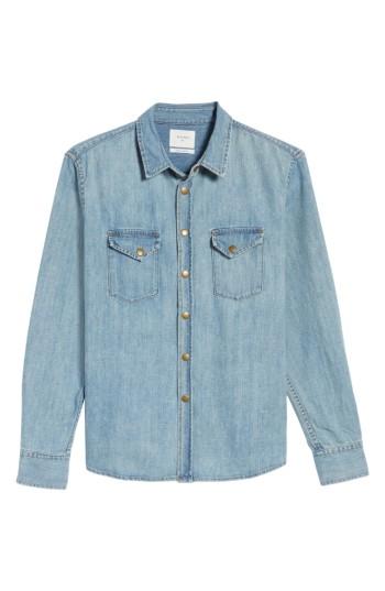 Men's Billy Reid Distressed Denim Western Shirt, Size - Blue