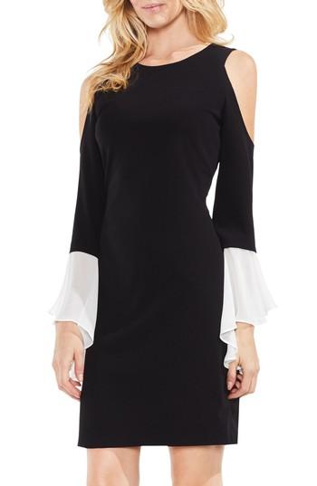 Women's Vince Camuto Cold Shoulder Bell Sleeve Ponte Dress - Black