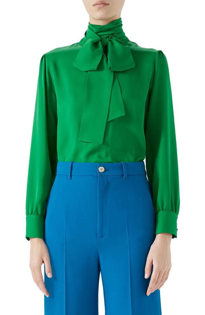 Women's Gucci Silk Tie Neck Blouse