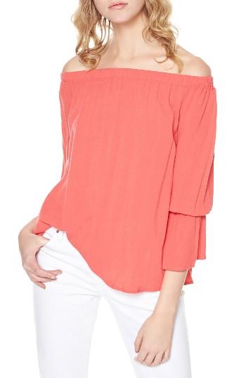 Petite Women's Sanctuary Off The Shoulder Blouse, Size P - Coral