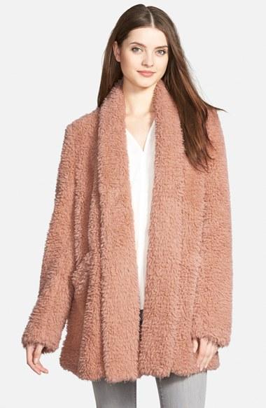 Women's Kenneth Cole New York 'teddy Bear' Faux Fur Clutch Coat - Pink