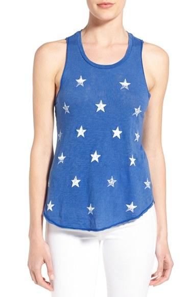 Women's Sundry 'ringer' Star Print Racerback Tank - Blue
