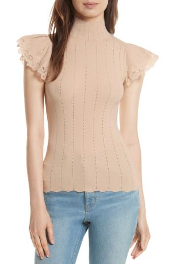 Women's Rebecca Taylor Lace Trim Pointelle Top - Pink