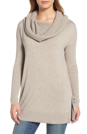 Women's Caslon Side Slit Cowl Neck Tunic, Size - Beige