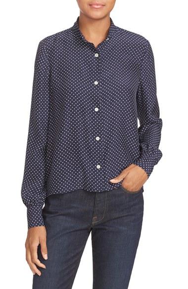 Women's Frame Polka Dot Print Crop Silk Blouse