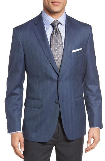 Men's Jb Britches Classic Fit Herringbone Wool Sport Coat L - Blue