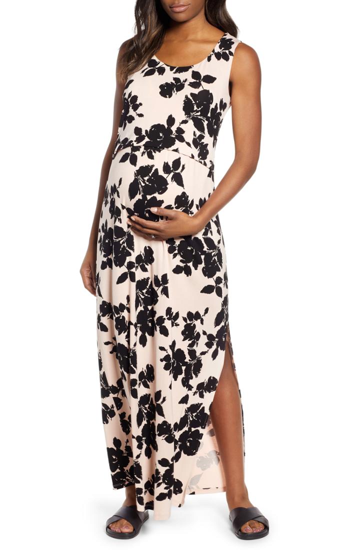Women's Angel Maternity Busy Mama Maternity/nursing Maxi Dress, Size - Pink