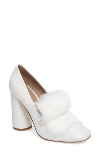 Women's Donald J Pliner Faune Genuine Rabbit Fur Pump .5 M - White
