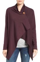 Petite Women's Bobeau One-button Fleece Wrap Cardigan, Size P - Burgundy