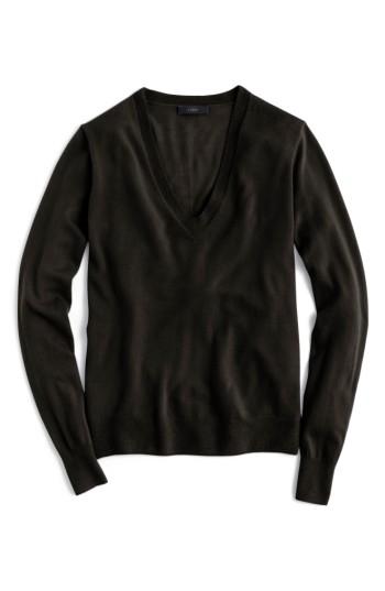 Women's J.crew V-neck Italian Featherweight Cashmere Sweater, Size - Black