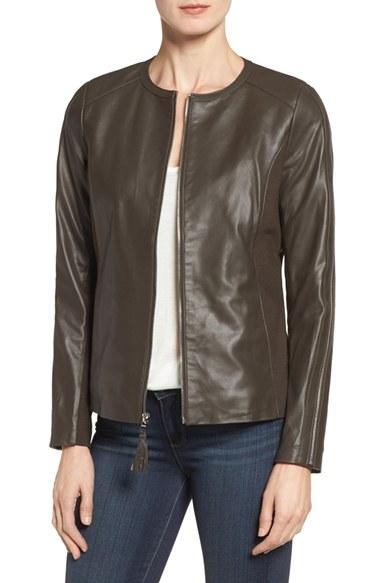 Women's Via Spiga Leather & Ponte Jacket - Brown