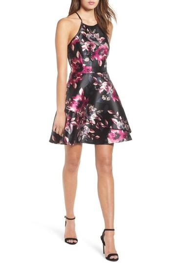 Women's Speechless Floral Fit & Flare Dress - Black