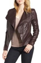 Women's Trouve Drape Front Leather Jacket, Size - Burgundy