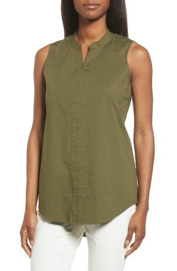Women's Eileen Fisher Stretch Organic Cotton Classic Collar Tunic, Size - Green