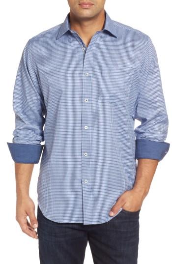 Men's Bugatchi Classic Fit Micro Grid Sport Shirt - Blue