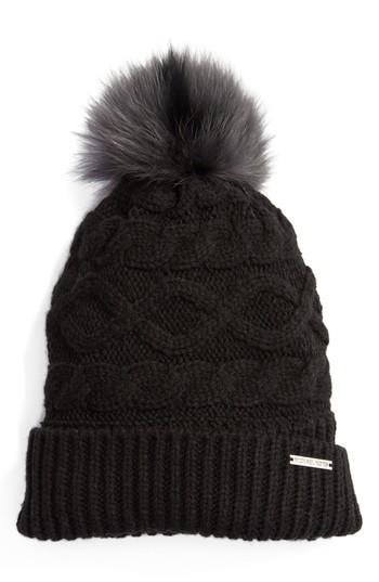 Women's Michael Michael Kors Genuine Rabbit Fur Pom Beanie - Black