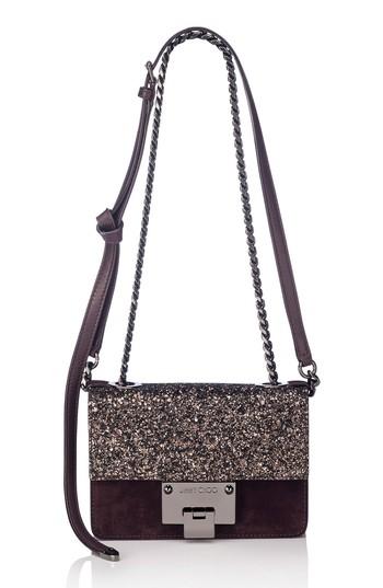 Jimmy Choo Mini Rebel Glitter Flap Leather Crossbody Bag - Burgundy