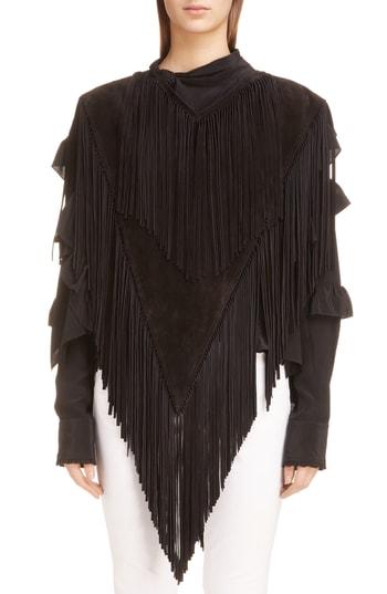 Women's Isabel Marant Daniela Fringe Suede Cape, Size - Black
