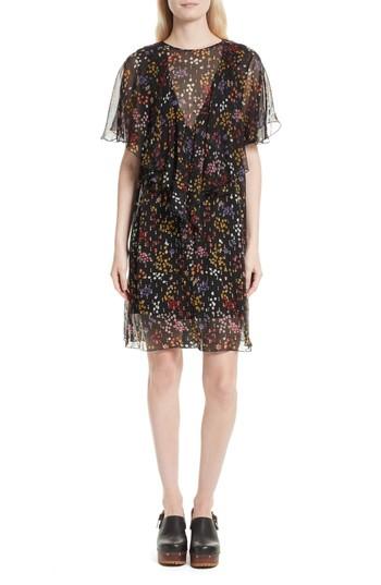Women's See By Chloe Floral Fil Coupe Silk Dress Us / 34 Fr - Black