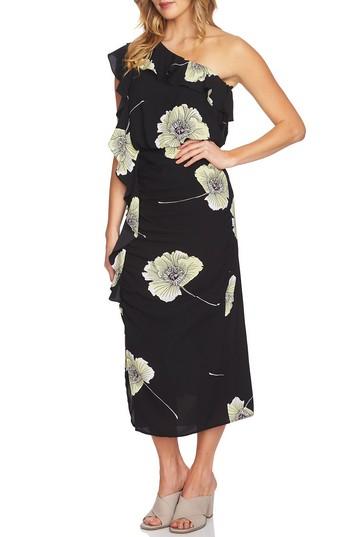 Women's 1.state Ruffle One-shoulder Midi Dress - Black